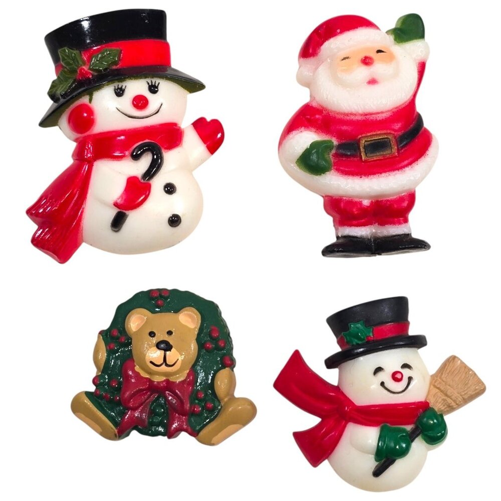 Christmas Brooch Lot Pins Vintage Holiday Novelty Snowman Santa Claus Wreath